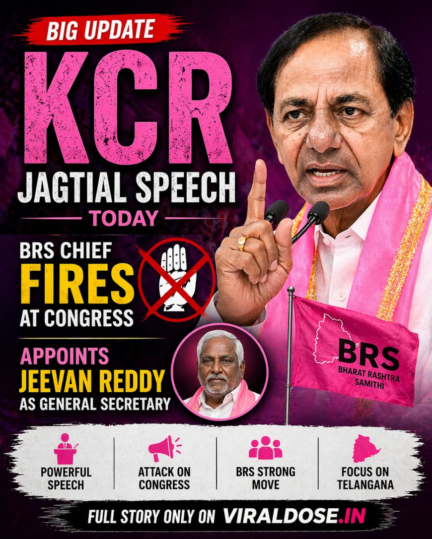 KCR Jagtial Speech Today: BRS Chief Fires at Congress, Appoints Jeevan Reddy as General Secretary